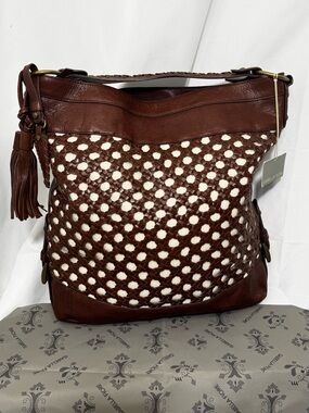 NWT Isabella Fiore Saddle Woven Leather Hobo Bag w/Dust Bag MSRP $395